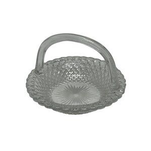 VTG Cut Crystal Basket Candy Dish | Diamond Point Pattern w/ Handle 5.25" Decor